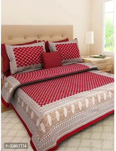 Comfortable Cotton Printed Double Bedsheet with Pillow Covers-thumb0