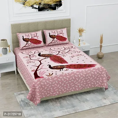 Style Comfortable Cotton Printed Double Bedsheet with Pillow Covers-thumb2