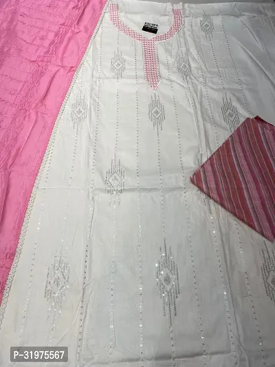 Elegant Cotton Embroidered Dress Material With Dupatta For Women