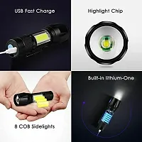 RNY Aluminium Zoomable Handheld Xpe+Cob Mini USB Re Chargeble Led Flashlight Torch-A (Black) Pack of 1-thumb1