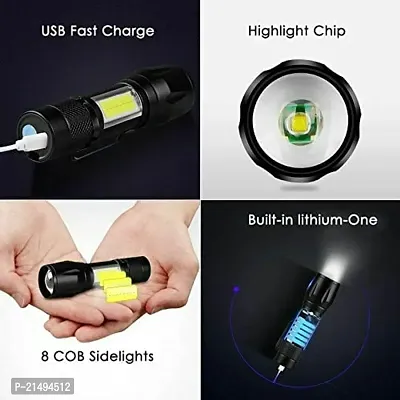 RNY Aluminium Zoomable Handheld Xpe+Cob Mini USB Re Chargeble Led Flashlight Torch-A (Black) Pack of 1-thumb2