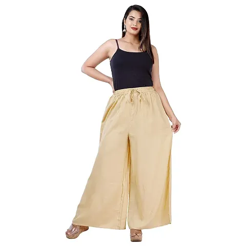 Vanya Plus Size Palazzo Trousers for Women (3XL, 4XL and 5XL) (3XL, Beige)