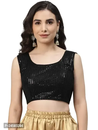 Shopgarb Readymade Sequence Net Black Blouse for Women Saree Blouse-thumb0