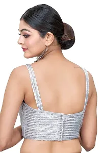 Shopgarb Designer Readymade Blouse for Women Sequence Georgette Saree Blouse (Silver)-thumb2