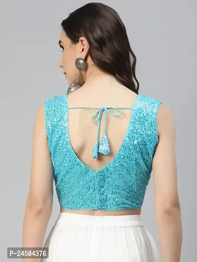 Shopgarb Designer Readymade Sequence Net Sky Blue Blouse for Women Saree Blouse-thumb4