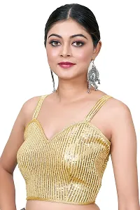 Shopgarb Designer Readymade Blouse for Women Sequence Georgette Saree Blouse (Golden)-thumb3
