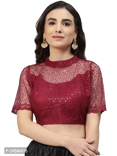 Shopgarb Readymade Sequence Maroon Net Blouse for Women Saree Blouse