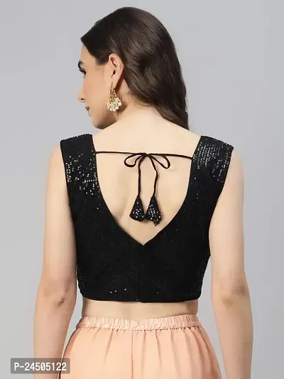 Shopgarb Designer Readymade Sequence Net Black Blouse for Women Saree Blouse-thumb3