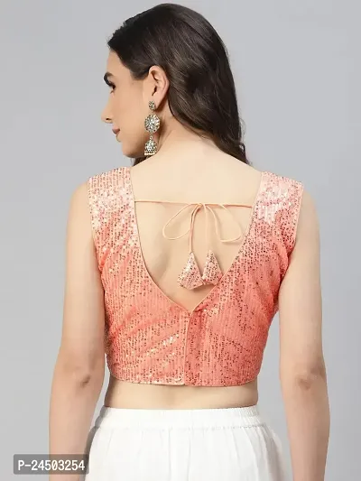 Shopgarb Designer Readymade Sequence Net Peach Blouse for Women Saree Blouse-thumb3