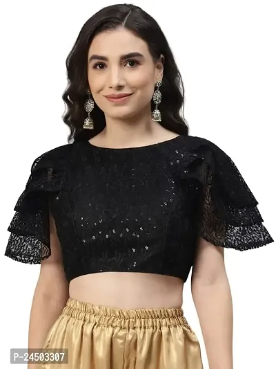 Shopgarb Fancy Readymade Sequence Net Black Blouse for Women Saree Blouse