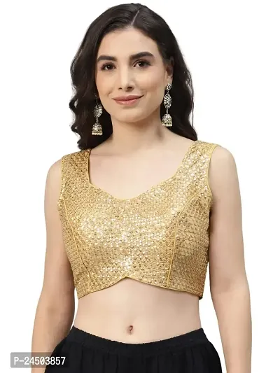 Shopgarb Fancy Readymade Sequence Net Golden Blouse for Women Saree Blouse-thumb0