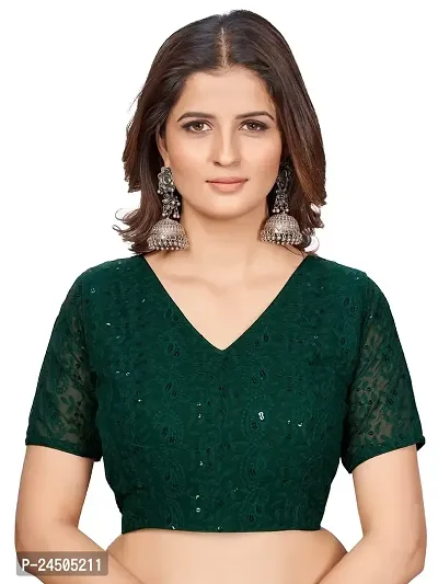 Shopgarb Green Embroidered Chikankari Saree Blouse-thumb0