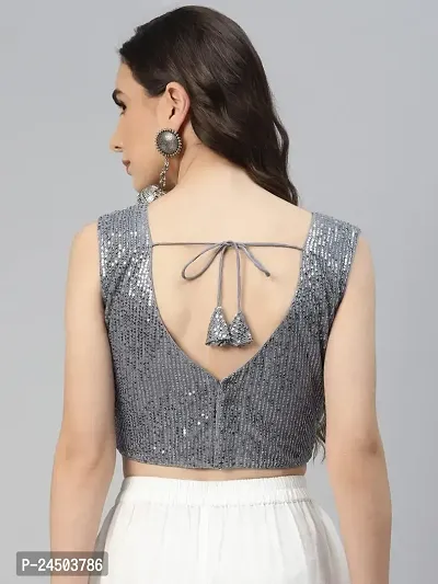 Shopgarb Designer Readymade Sequence Net Grey Blouse for Women Saree Blouse-thumb3