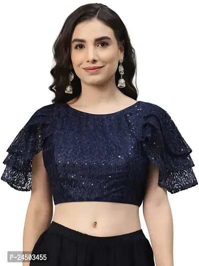 Shopgarb Fancy Readymade Sequence Net Navy Blue Blouse for Women Saree Blouse