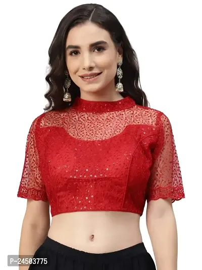 Shopgarb Readymade Sequence Red Net Blouse for Women Saree Blouse-thumb0