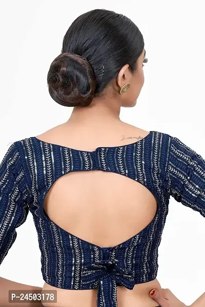 Shopgarb Designer Readymade Saree Blouse for Women Blouse in Embroidery  Sequence Work (Navy Blue)-thumb4