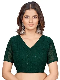 Shopgarb Green Embroidered Chikankari Saree Blouse-thumb3