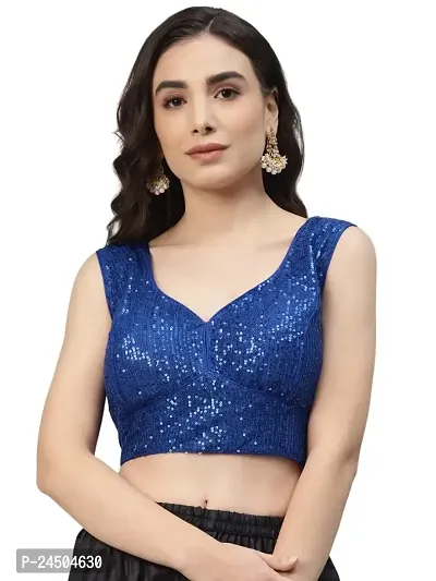 Shopgarb Designer Readymade Sequence Net Blue Blouse for Women Saree Blouse-thumb0