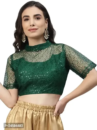 Shopgarb Readymade Sequence Green Net Blouse for Women Saree Blouse-thumb0