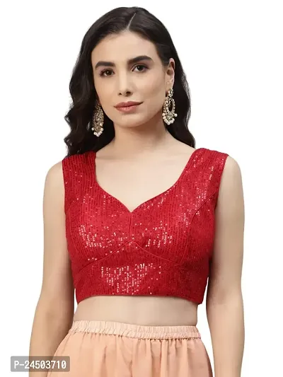 Shopgarb Designer Readymade Sequence Net Red Blouse for Women Saree Blouse