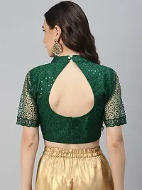 Shopgarb Readymade Sequence Green Net Blouse for Women Saree Blouse-thumb2
