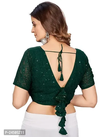 Shopgarb Green Embroidered Chikankari Saree Blouse-thumb3