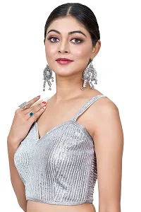 Shopgarb Designer Readymade Blouse for Women Sequence Georgette Saree Blouse (Silver)-thumb3