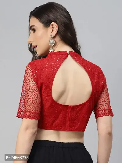 Shopgarb Readymade Sequence Red Net Blouse for Women Saree Blouse-thumb3