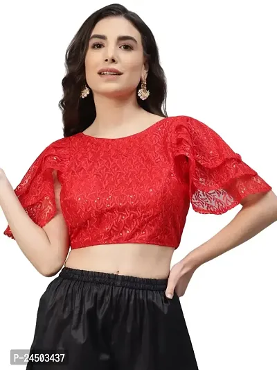 Shopgarb Fancy Readymade Sequence Net True Red Blouse for Women Saree Blouse