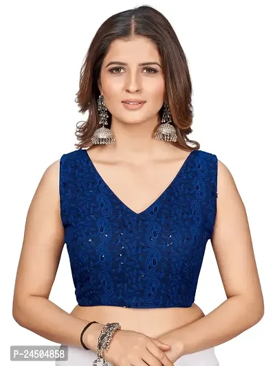 Shopgarb Designer Readymade Blouse for Women Chikankari Embroidery  Sequence Georgette Saree Blouse (Blue)
