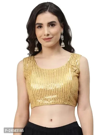 Shopgarb Readymade Sequence Net Golden Blouse for Women Saree Blouse-thumb0