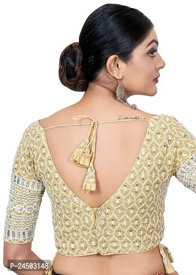 Shopgarb Designer Saree Blouse for Women Readymade Fancy Blouse in Embroidery  Sequence Work for Wedding (Beige)-thumb3