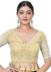 Shopgarb Designer Saree Blouse for Women Readymade Fancy Blouse in Embroidery  Sequence Work for Wedding (Beige)-thumb4