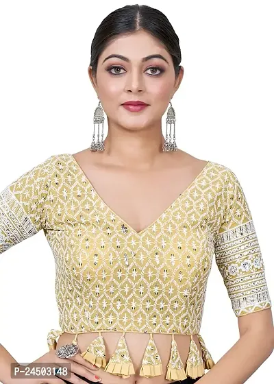 Shopgarb Designer Saree Blouse for Women Readymade Fancy Blouse in Embroidery  Sequence Work for Wedding (Beige)-thumb5