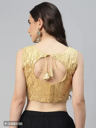 Shopgarb Readymade Sequence Net Golden Blouse for Women Saree Blouse-thumb3