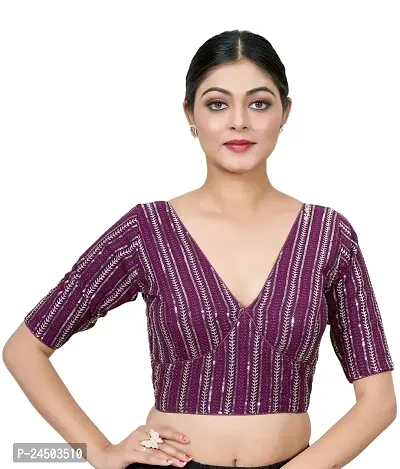 Shopgarb Designer Readymade Saree Blouse for Women Blouse in Embroidery  Sequence Work (Purple)