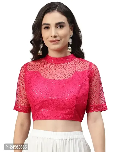 Shopgarb Readymade Sequence Pink Net Blouse for Women Saree Blouse-thumb0