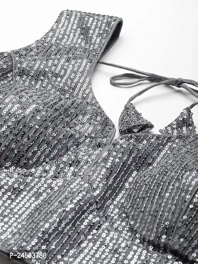 Shopgarb Designer Readymade Sequence Net Grey Blouse for Women Saree Blouse-thumb4