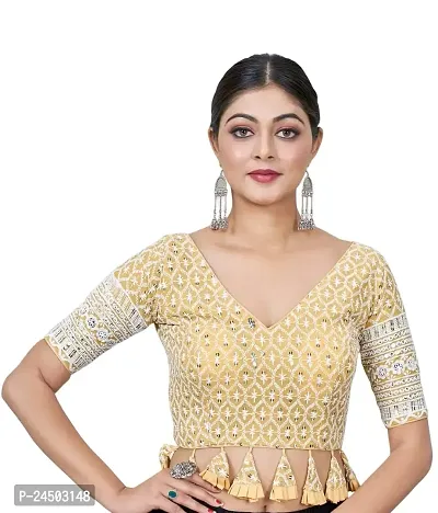 Shopgarb Designer Saree Blouse for Women Readymade Fancy Blouse in Embroidery  Sequence Work for Wedding (Beige)-thumb0