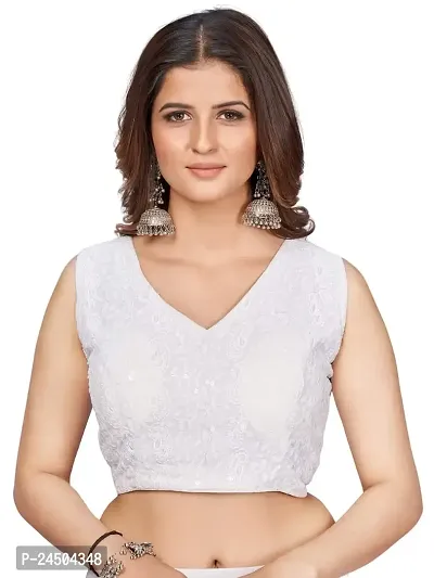 Shopgarb Designer Readymade Blouse for Women Chikankari Embroidery  Sequence Georgette Saree Blouse (White)