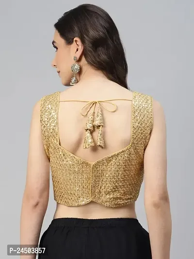 Shopgarb Fancy Readymade Sequence Net Golden Blouse for Women Saree Blouse-thumb2