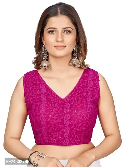 Shopgarb Designer Readymade Blouse for Women Chikankari Embroidery  Sequence Georgette Saree Blouse (Rani Pink)