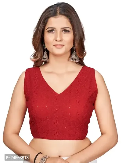 Shopgarb Designer Readymade Blouse for Women Chikankari Embroidery  Sequence Georgette Saree Blouse (Red)