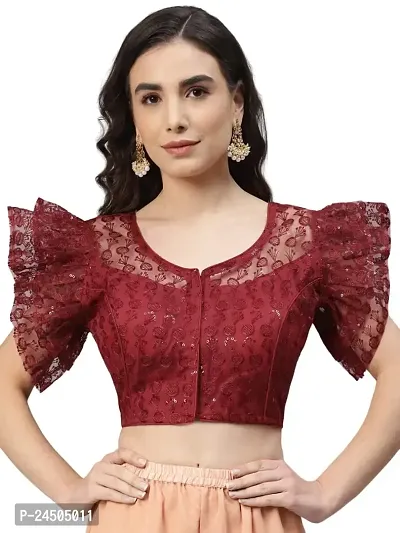Shopgarb Classic Readymade Sequence Net Maroon Blouse for Women Saree Blouse