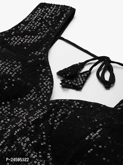 Shopgarb Designer Readymade Sequence Net Black Blouse for Women Saree Blouse-thumb4