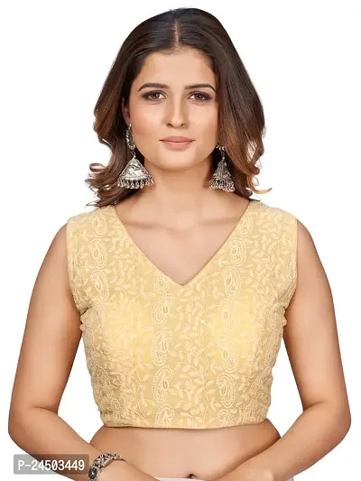 Shopgarb Designer Readymade Blouse for Women Chikankari Embroidery  Sequence Georgette Saree Blouse (Golden)