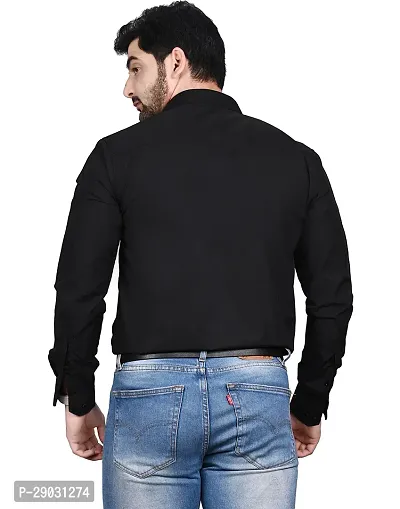 Stylish Black Cotton Solid Long Sleeve Shirt For Men-thumb2