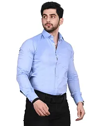 Stylish Blue Cotton Solid Long Sleeve Shirt For Men-thumb2