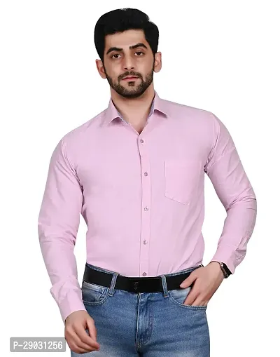 Stylish Pink Cotton Solid Long Sleeve Shirt For Men-thumb0