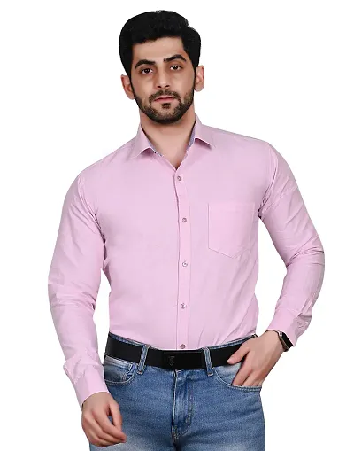 Stylish Pink Cotton Solid Long Sleeve Shirt For Men